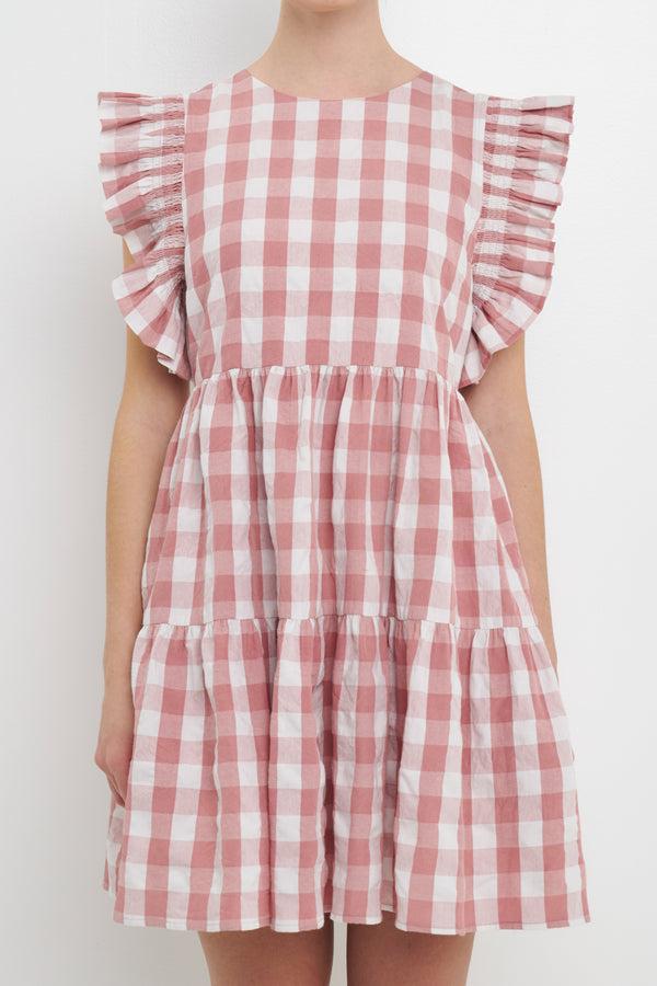 English Factory Gingham Mini Dress MAUVE