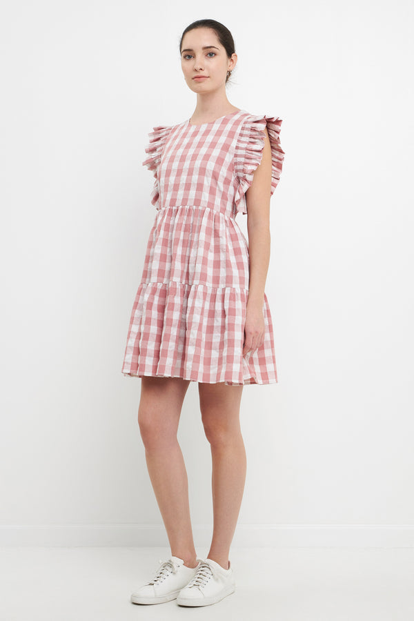 English Factory Gingham Mini Dress MAUVE