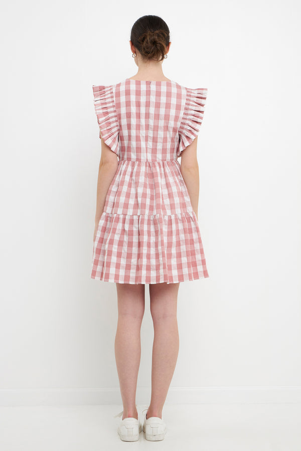 English Factory Gingham Mini Dress MAUVE