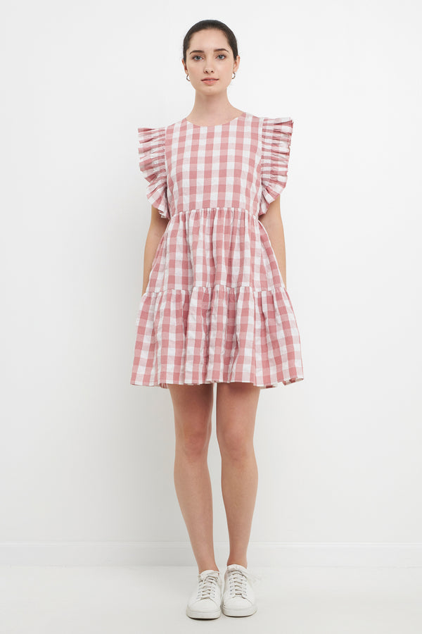 english factory Gingham Mini Dress MAUVE