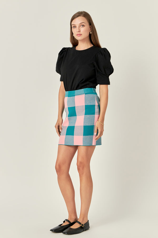 English Factory Gingham Mini Skirt PINK/EMERALD