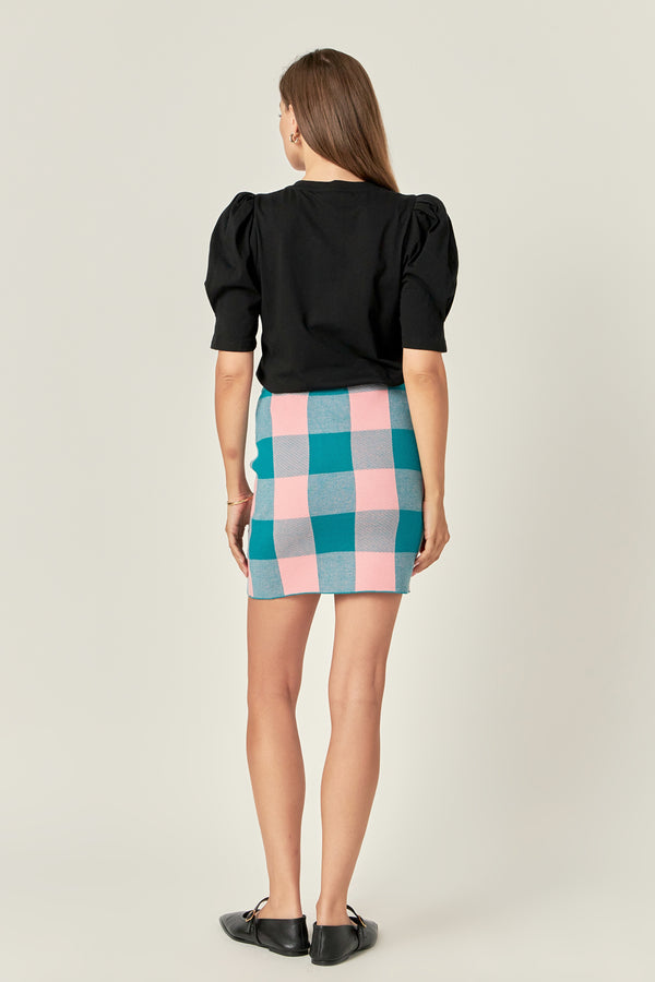 English Factory Gingham Mini Skirt PINK/EMERALD