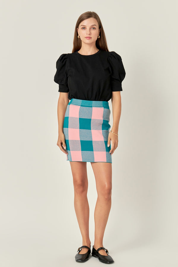 english factory Gingham Mini Skirt PINK/EMERALD