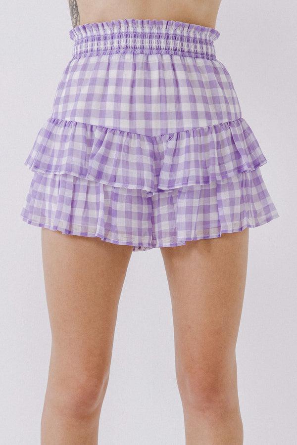 English Factory Gingham Print Shorts LILAC