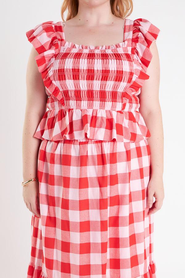 English Factory Gingham Smocked Top PINK/RED