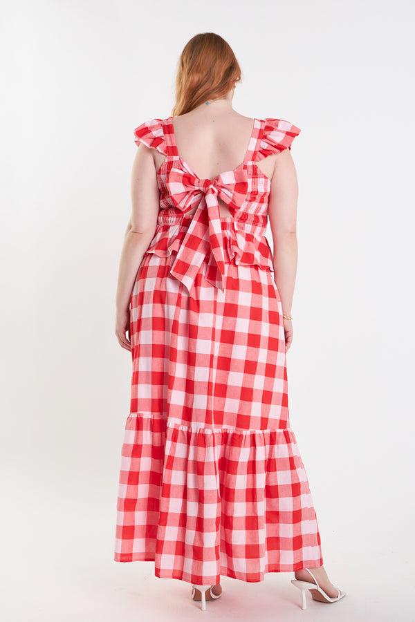 English Factory Gingham Smocked Top PINK/RED