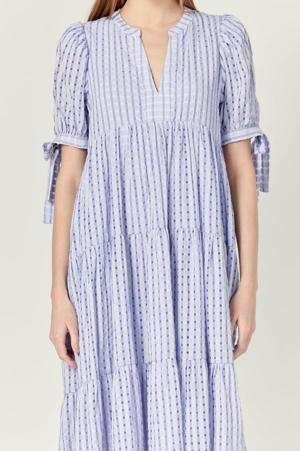 English Factory Gingham Tiered Midi Dress LAVENDER