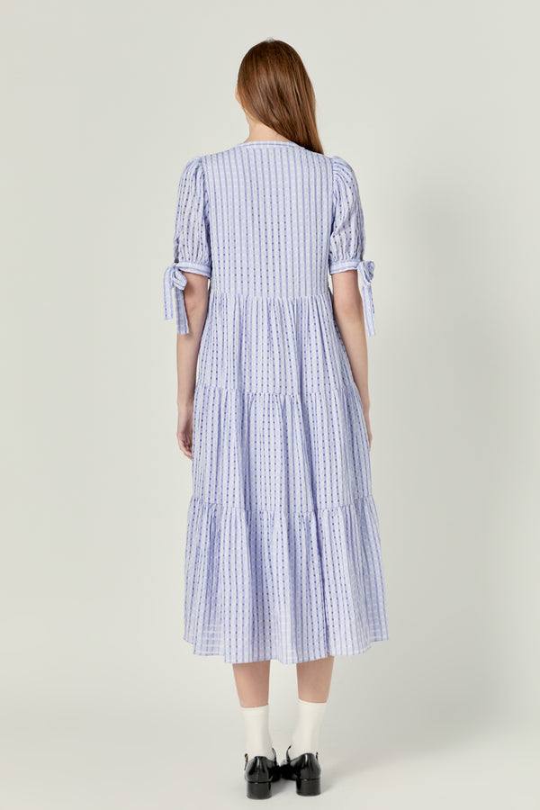 English Factory Gingham Tiered Midi Dress LAVENDER