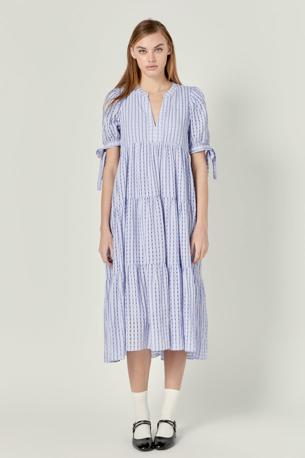 english factory Gingham Tiered Midi Dress LAVENDER