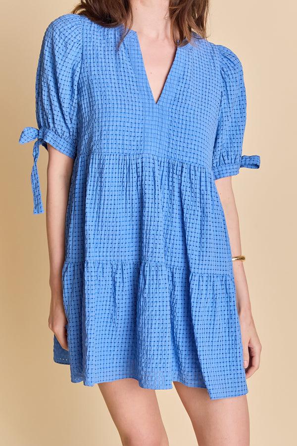 English Factory Gingham Tiered Mini Dress BLUE
