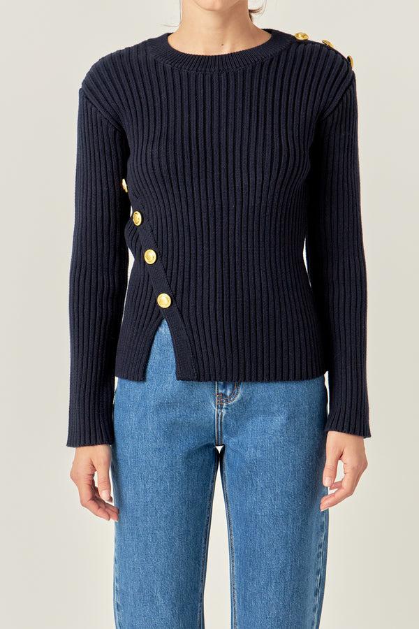 English Factory Gold Button Detailed Knit Top NAVY