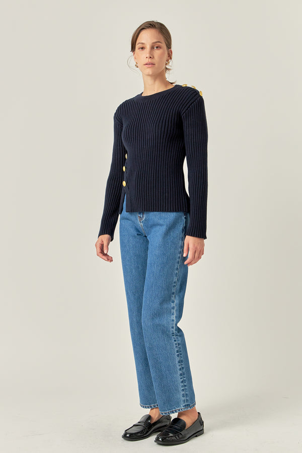 English Factory Gold Button Detailed Knit Top NAVY