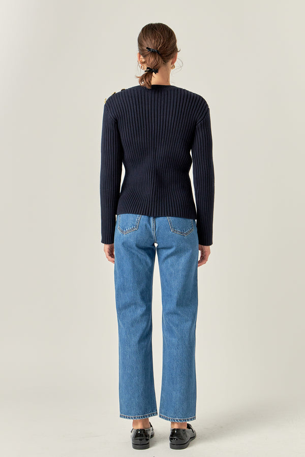 English Factory Gold Button Detailed Knit Top NAVY