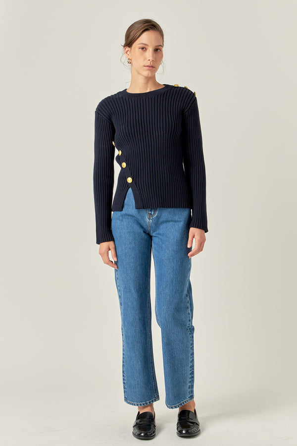 english factory Gold Button Detailed Knit Top NAVY