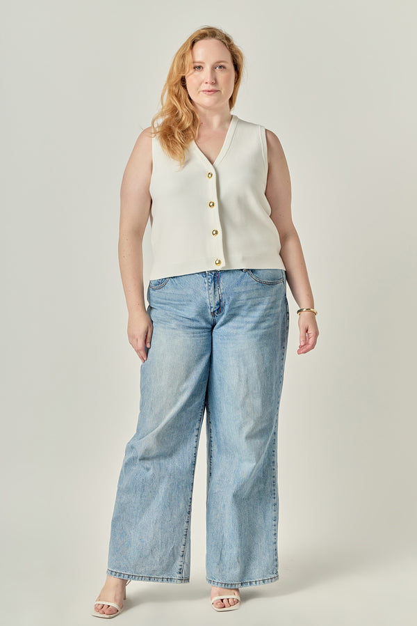 english factory Gold Button Knit Vest WHITE