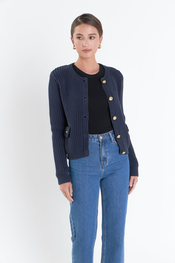 english factory Gold Button Pointed Cardigan NAVY