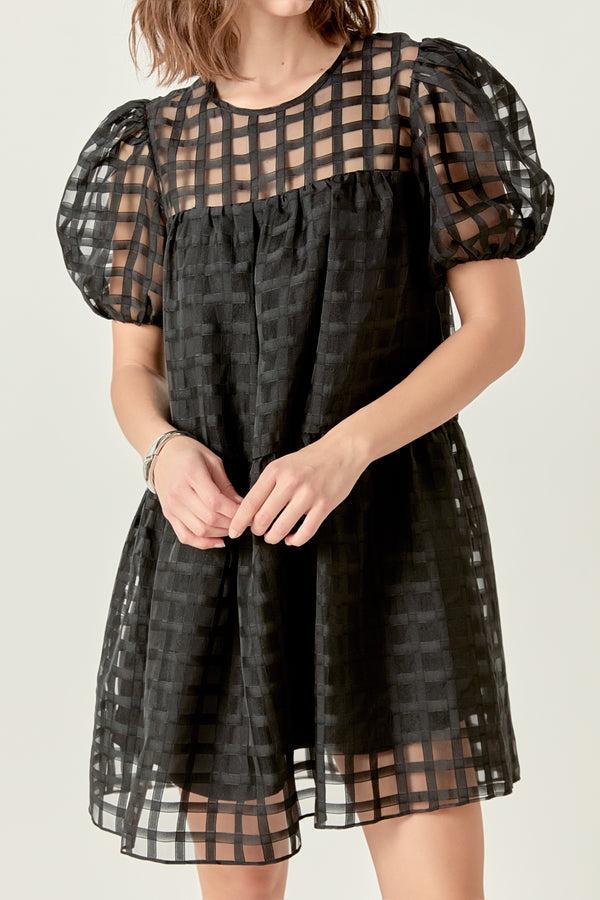 English Factory Gridded Organza Mini Dress BLACK