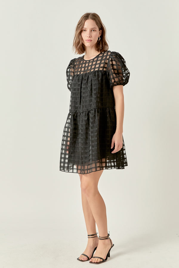 English Factory Gridded Organza Mini Dress BLACK
