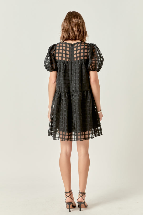English Factory Gridded Organza Mini Dress BLACK