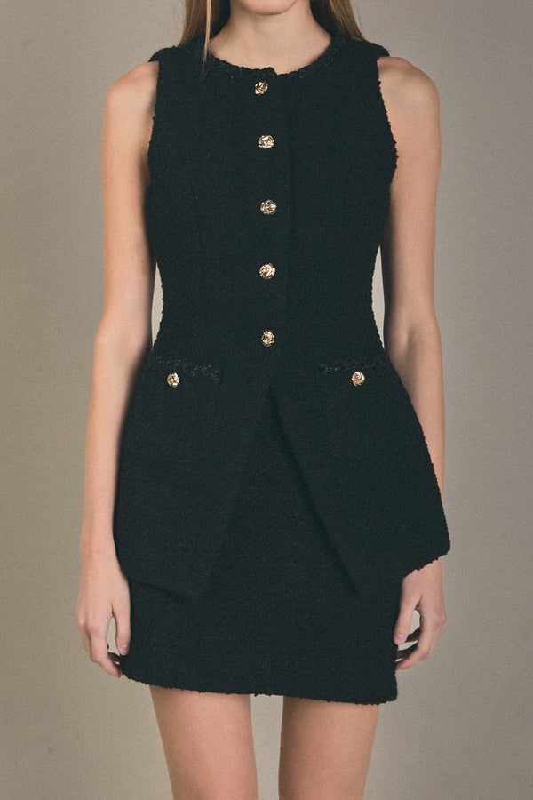 English Factory H Line Tweed Skirt BLACK