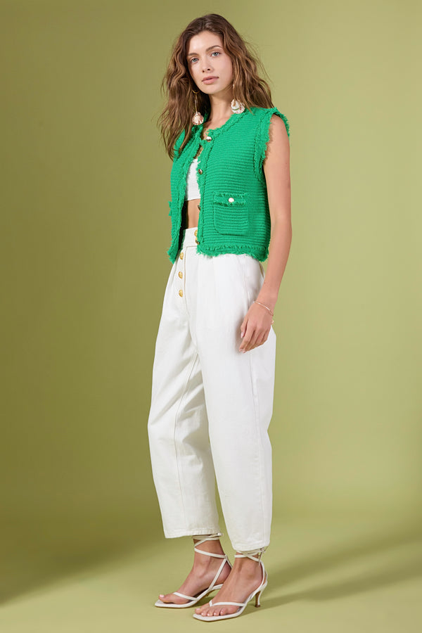 English Factory Haley Fringe Knit Vest GREEN