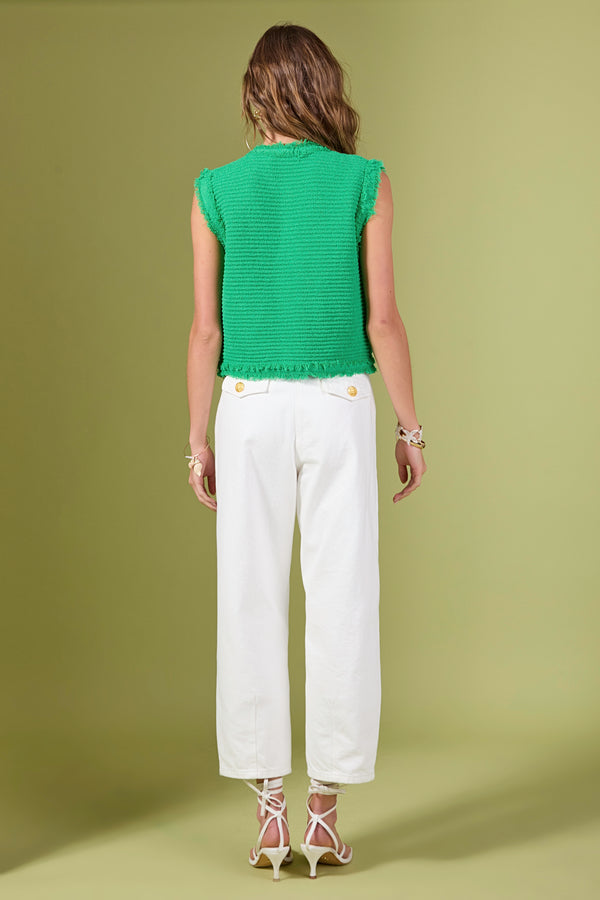 English Factory Haley Fringe Knit Vest GREEN