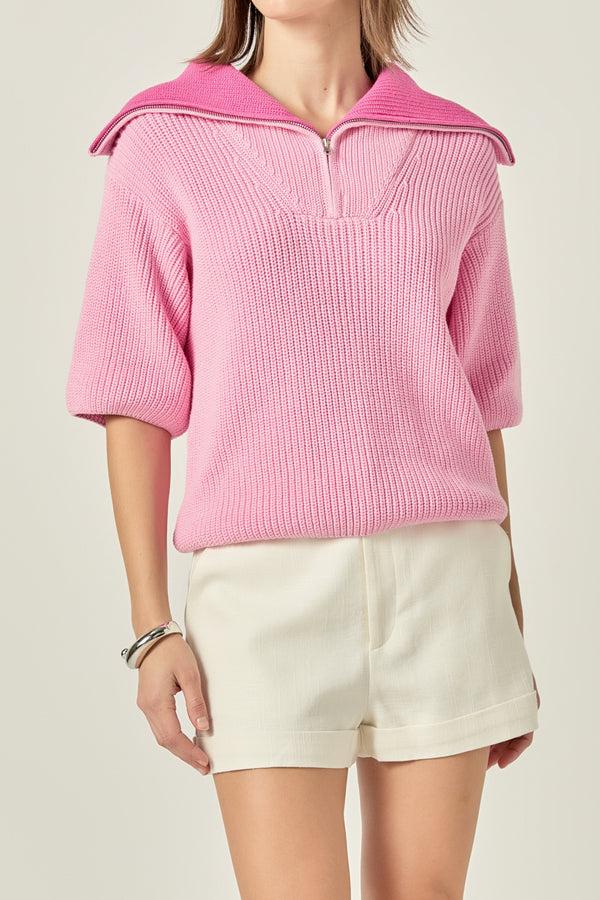 English Factory Half Sleeves Collar Knit Top PINK