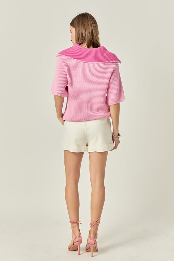 English Factory Half Sleeves Collar Knit Top PINK