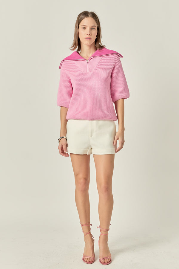 english factory Half Sleeves Collar Knit Top PINK