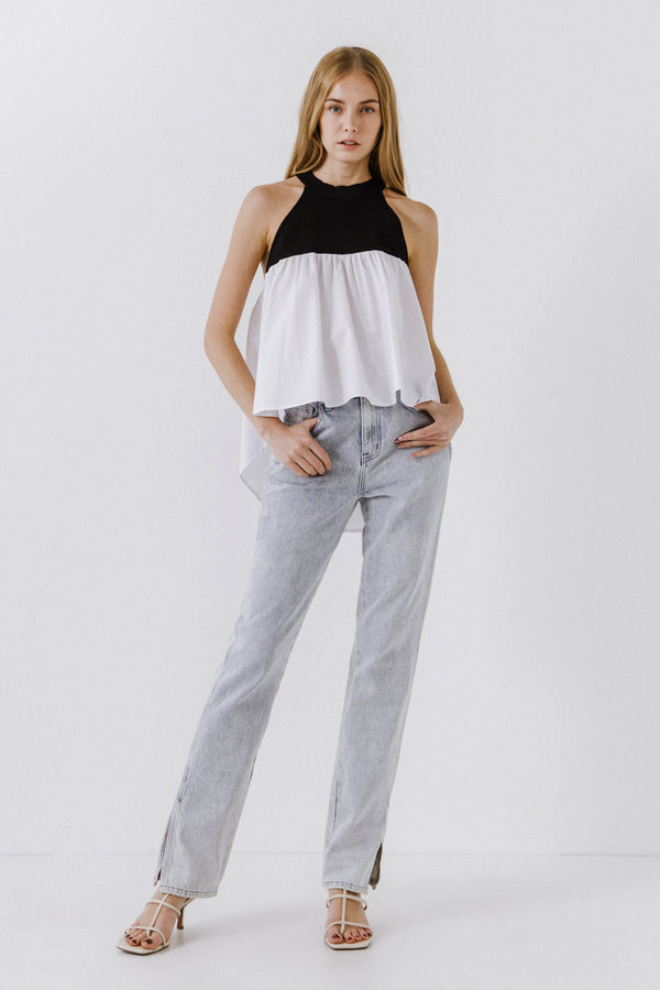 english factory Halter Neck Blouse BLACK/WHITE