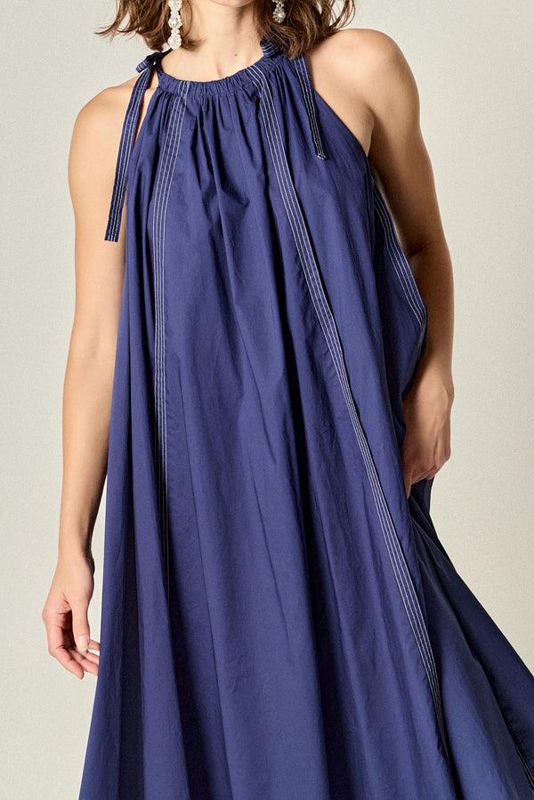 English Factory Halter Neck Tie Midi Dress NAVY