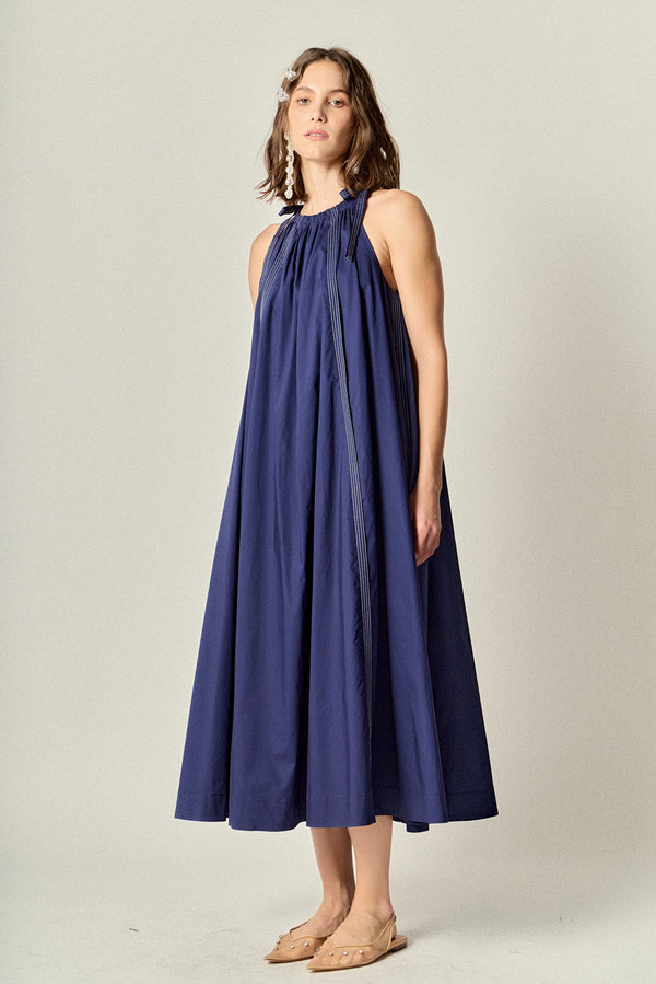 English Factory Halter Neck Tie Midi Dress NAVY