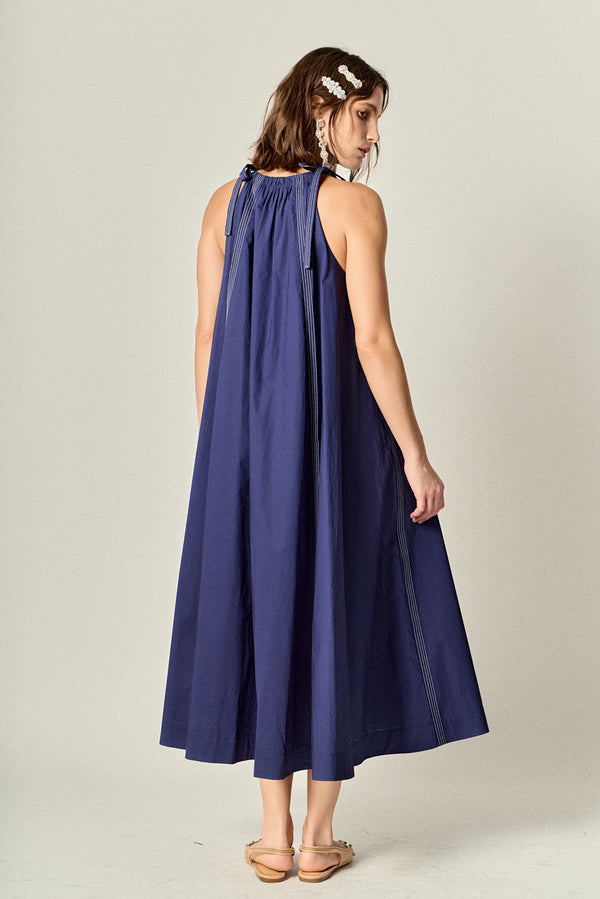 English Factory Halter Neck Tie Midi Dress NAVY
