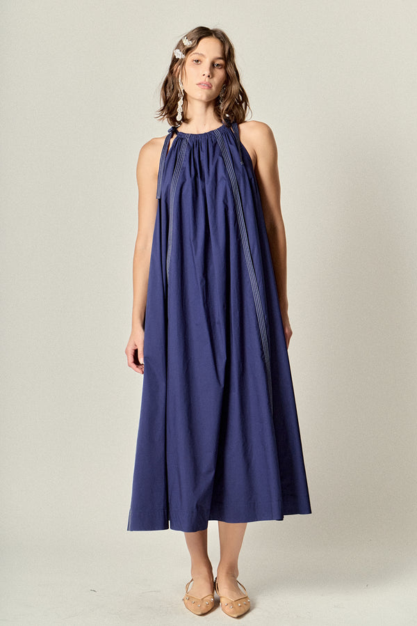 english factory Halter Neck Tie Midi Dress NAVY