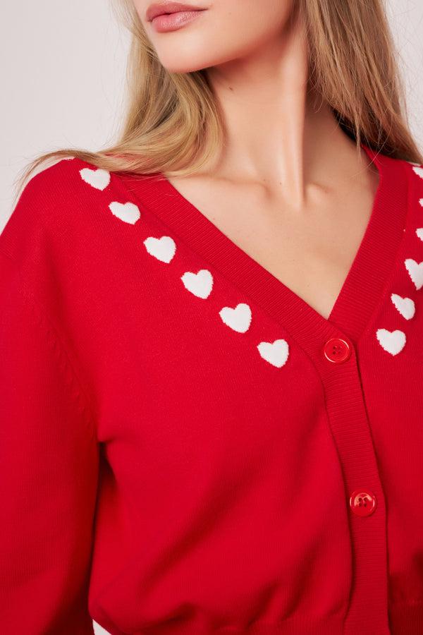 English Factory Heart Contrast Knit Cardigan RED