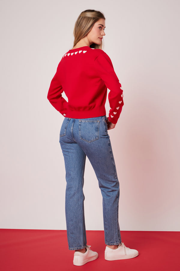 English Factory Heart Contrast Knit Cardigan RED