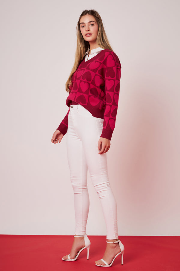 English Factory Heart Knit Sweater PINK MULTI