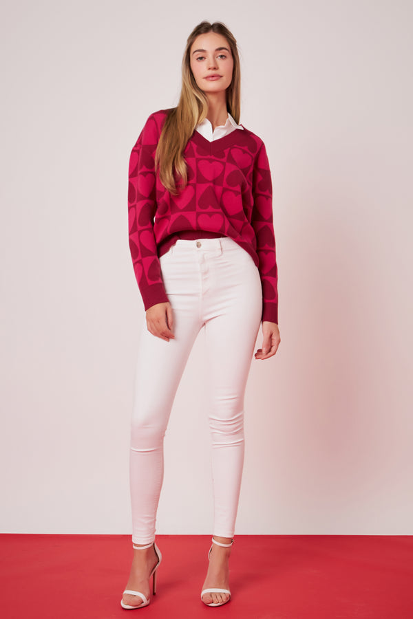 english factory Heart Knit Sweater PINK MULTI