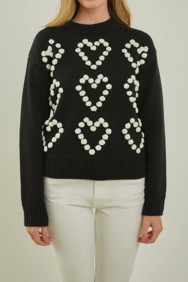 English Factory Heart Pom Sweater BLACK/IVORY