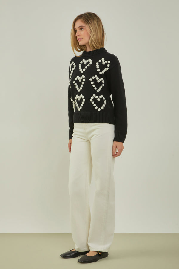 English Factory Heart Pom Sweater BLACK/IVORY