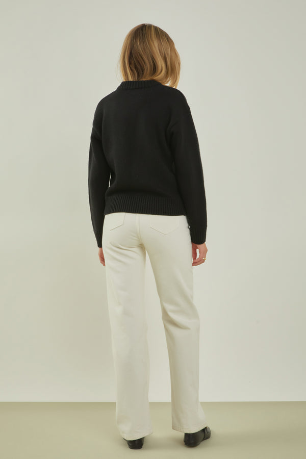 English Factory Heart Pom Sweater BLACK/IVORY