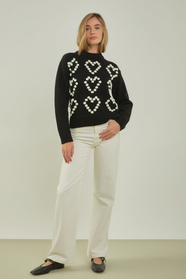 english factory Heart Pom Sweater BLACK/IVORY