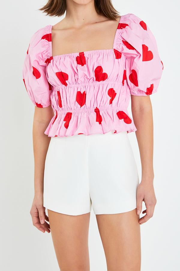 English Factory Heart Shape Shirring Top PINK/RED