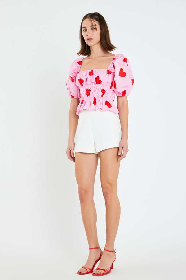 English Factory Heart Shape Shirring Top PINK/RED