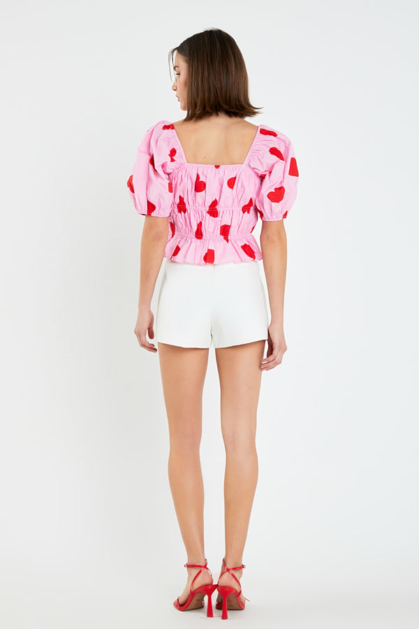 English Factory Heart Shape Shirring Top PINK/RED