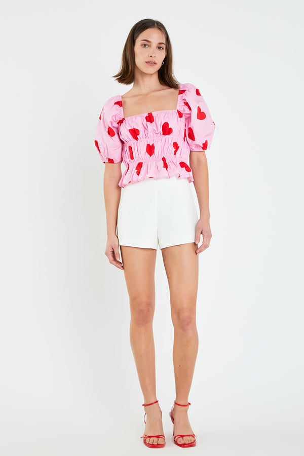 english factory Heart Shape Shirring Top PINK/RED
