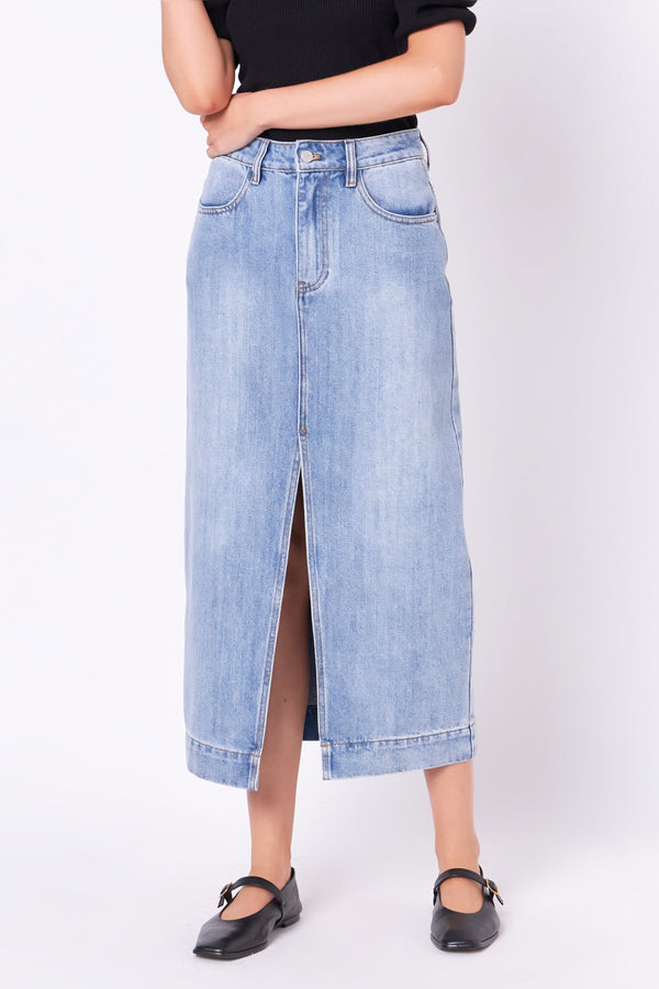 English Factory High Waist Long Denim Skirt BLUE