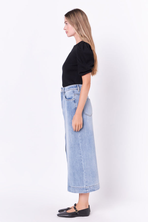 English Factory High Waist Long Denim Skirt BLUE