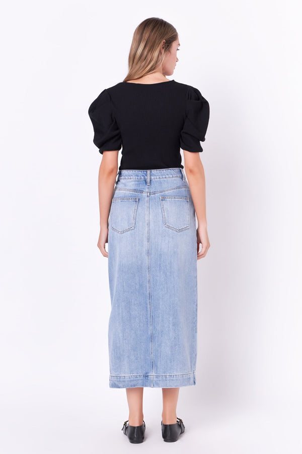English Factory High Waist Long Denim Skirt BLUE