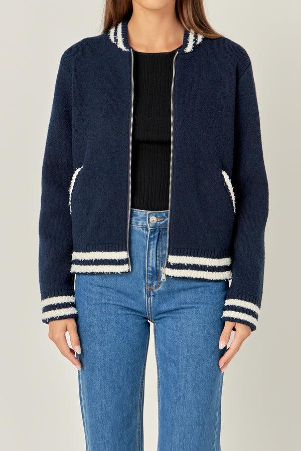 English Factory Knit Bomber Jacket GREEN